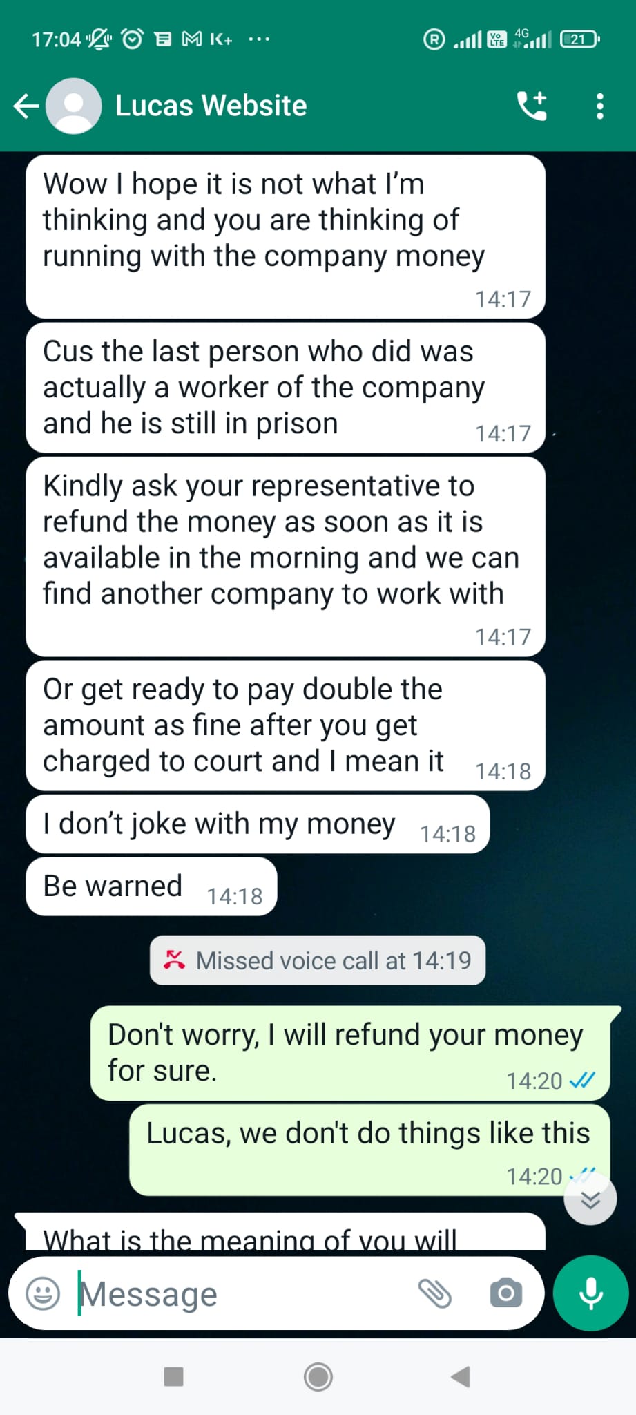 Scammer whatsapp chat